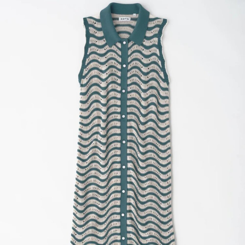 NWT Kotn Sabah Open Knit Striped Button Down Cotton Collared Dress - Picture 6 of 7